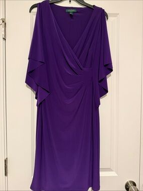 Lauren Ralph Lauren Violet Draped V-Neck Midi Dress